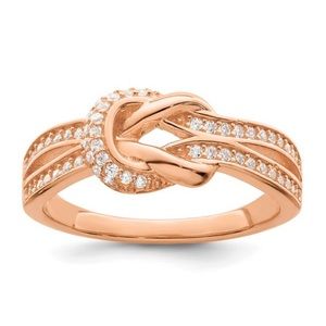 925 Sterling Silver Rose-tone CZ Love Knot Ring